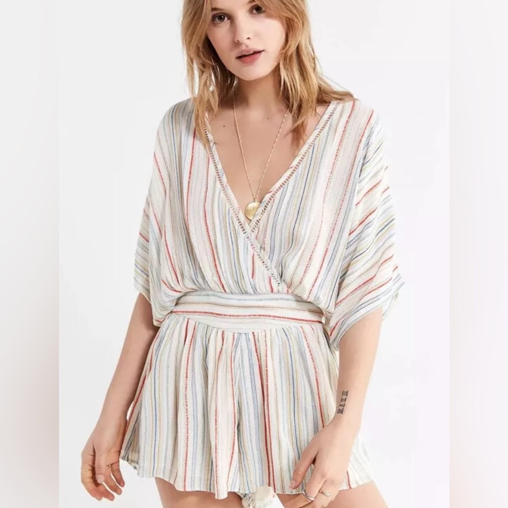 Urban Outfitters MultiColored Striped Angel Wing Romper Womens Sz XS SummerComfy
